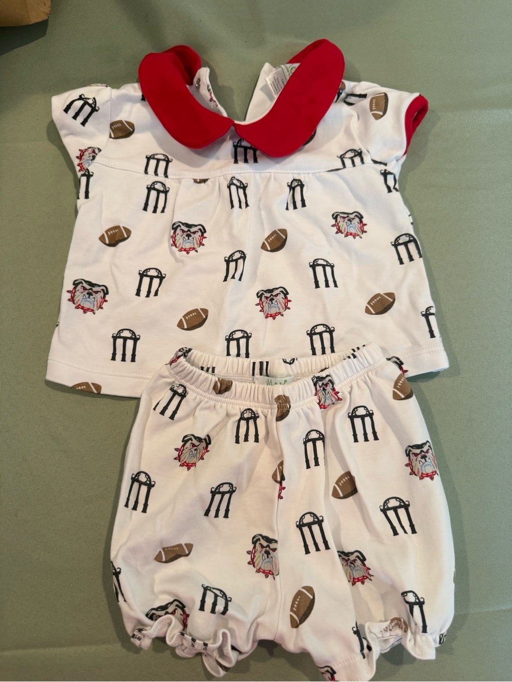 Smocked Two-Piece UGA Georgia Bulldog & Football Set with Red Collar & Tank